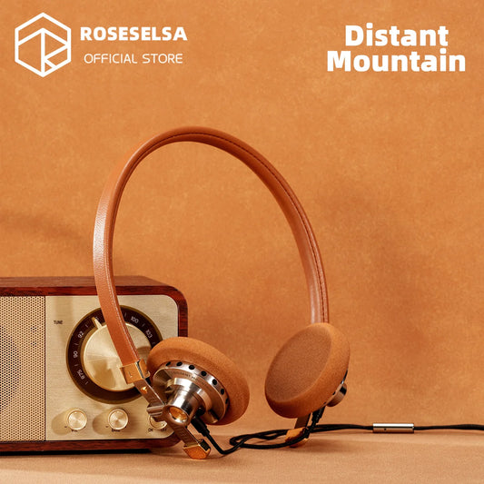 ROSESELSA Distant Mountain Retro On-Ear Wired Headphones Fashionable Headset Metallic HiFi Earphones