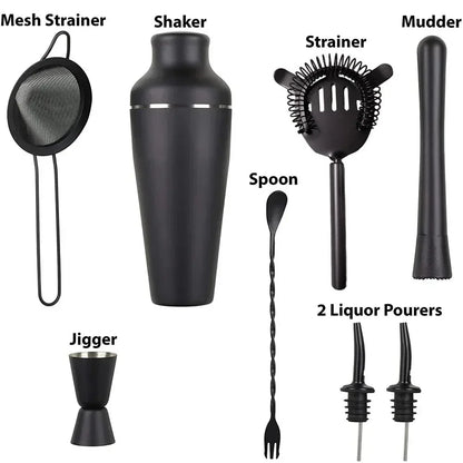 8Pcs Matte Black Cocktail Shaker Set Wine Martini Drink Mixer Barware tools Bartending Equipment Bartender Kit for Home Bar