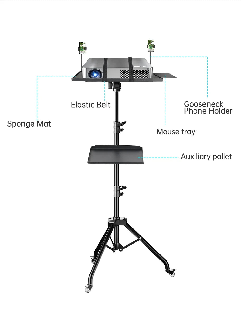 145cm Projector Tripod Stand Laptop Tripod Adjustable Height 23 to 63" Standing Desk Outdoor Computer Desk Stand for Studio