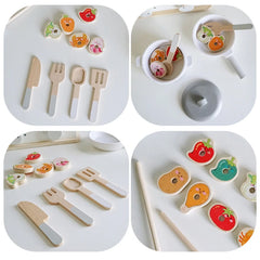 Simulation Wooden Toy BBQ Set Play Role Game Early Learning Educational Toy Cooking Playset for Girls Toddlers Kids Boy Children