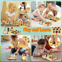 Montessori Busy Board Sensory Toys Wooden With LED Light Switch Control Board Travel Activities Children Games For 2-4 Years Old