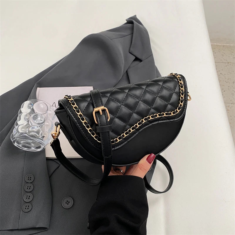 Small Leather Saddle Armpit Bags for Women Summer Chain Shoulder Crossbody Bag Ladies Vintage Underarm Handbags Woman bolsa