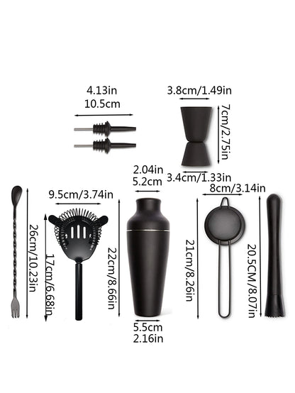 8Pcs Matte Black Cocktail Shaker Set Wine Martini Drink Mixer Barware tools Bartending Equipment Bartender Kit for Home Bar