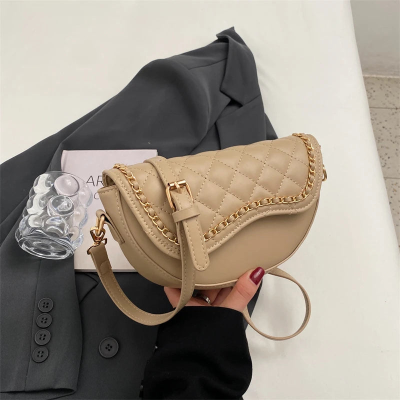 Small Leather Saddle Armpit Bags for Women Summer Chain Shoulder Crossbody Bag Ladies Vintage Underarm Handbags Woman bolsa