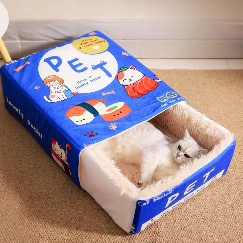 Cat Bed Pet Cat and Dog Bed Rectangular Fully Enclosed Security Biscuit Box Four-season Universal Pet Bed