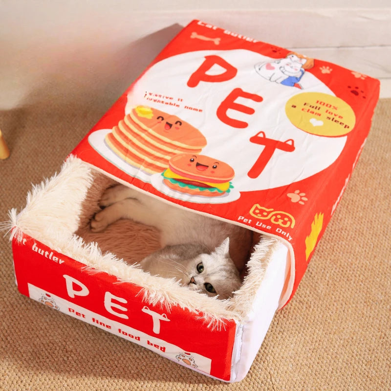 Cat Bed Pet Cat and Dog Bed Rectangular Fully Enclosed Security Biscuit Box Four-season Universal Pet Bed