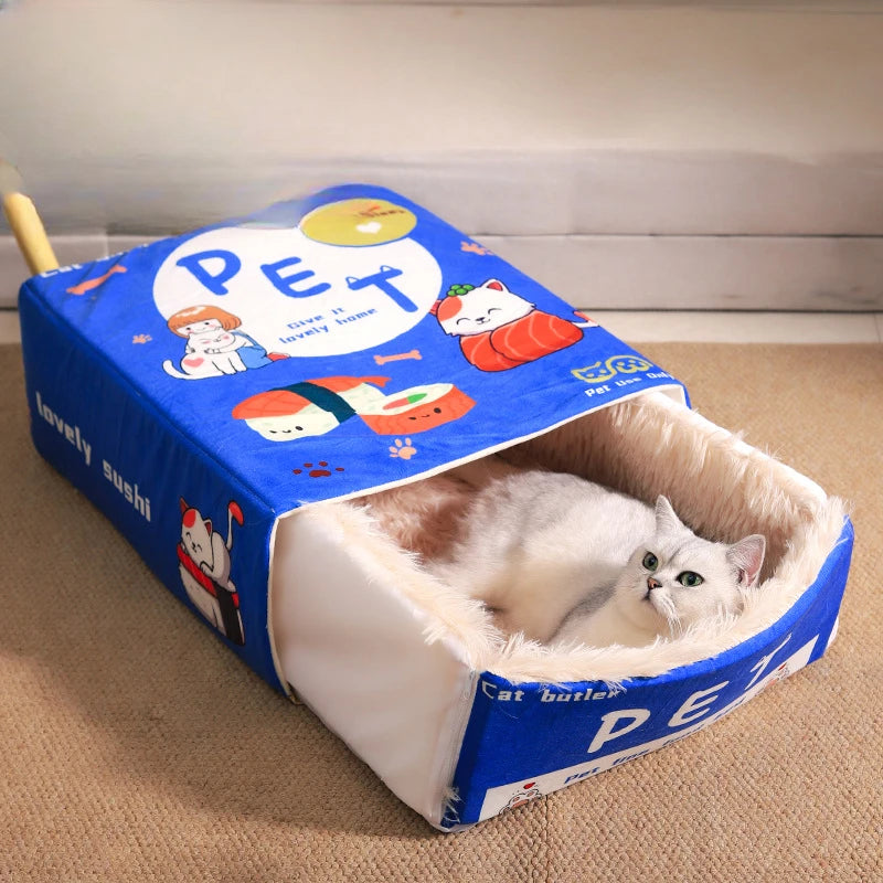 Cat Bed Pet Cat and Dog Bed Rectangular Fully Enclosed Security Biscuit Box Four-season Universal Pet Bed