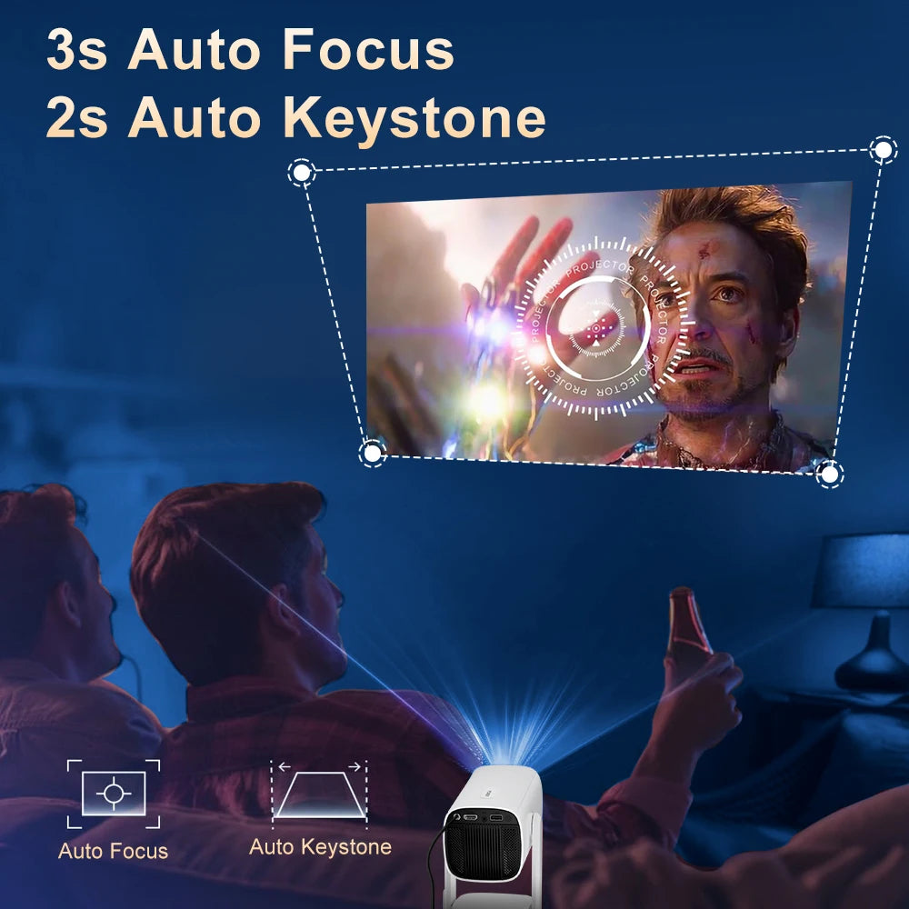 Salange 4K Projector K2 Smart Android11 Built-in Battery Bluetooth Speaker WIFI Auto Focus Keystone Free-Style for Outdoor Movie