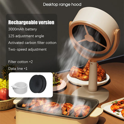 Desktop Range Hood Extractor Exhaust Portable USB Charging Mini Range Hood Adjustable Angle for BBQ Hot Pot Kitchen Appliance