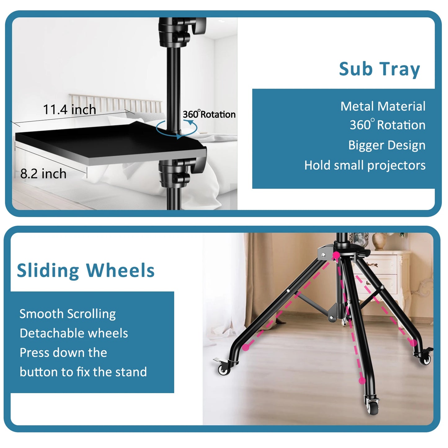 145cm Projector Tripod Stand Laptop Tripod Adjustable Height 23 to 63" Standing Desk Outdoor Computer Desk Stand for Studio