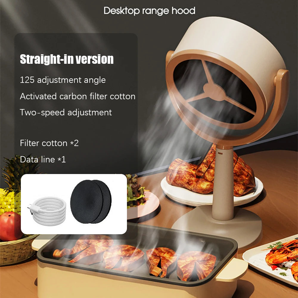 Desktop Range Hood Extractor Exhaust Portable USB Charging Mini Range Hood Adjustable Angle for BBQ Hot Pot Kitchen Appliance